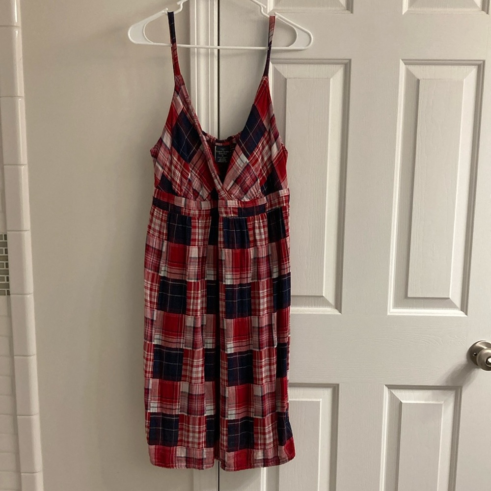 Chic Red and Blue Plaid Midi Dress